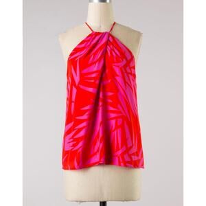 NEW FASCINATION women's leaf print halter neck tank in red/pink